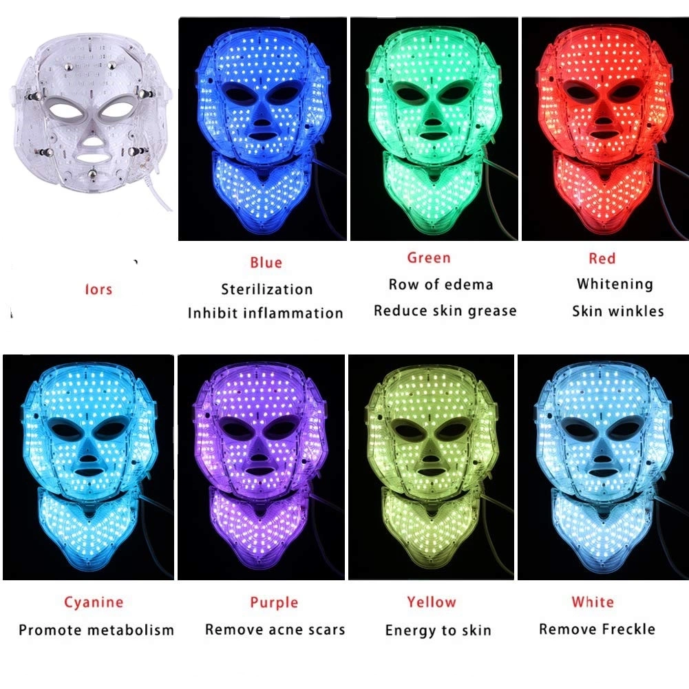 منتجع صحي قابل للتخصيص كامل الوجه مع بالتوقيت الباسيفيكي للأسرة الكهربائية معدات الجمال قناع LED للعلاج الخفيف ببشرة الوجه 7 ألوان