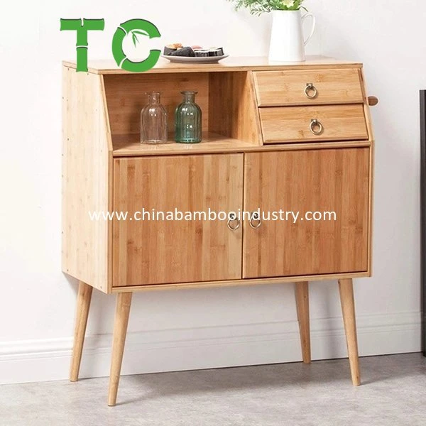 Simple Wooden End Table with Drawer Bamboo Cabinet Organizer Sideboard Cabinet Side Night Table Nightstand Wood Bedside Table