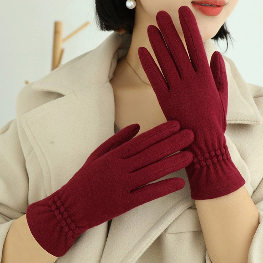 Wholesale Black Knit Gloves Material of Wool Gloves for Fashion Girl Gloves Keep Warm in Winter Touch Screen Outdoor Gloves with