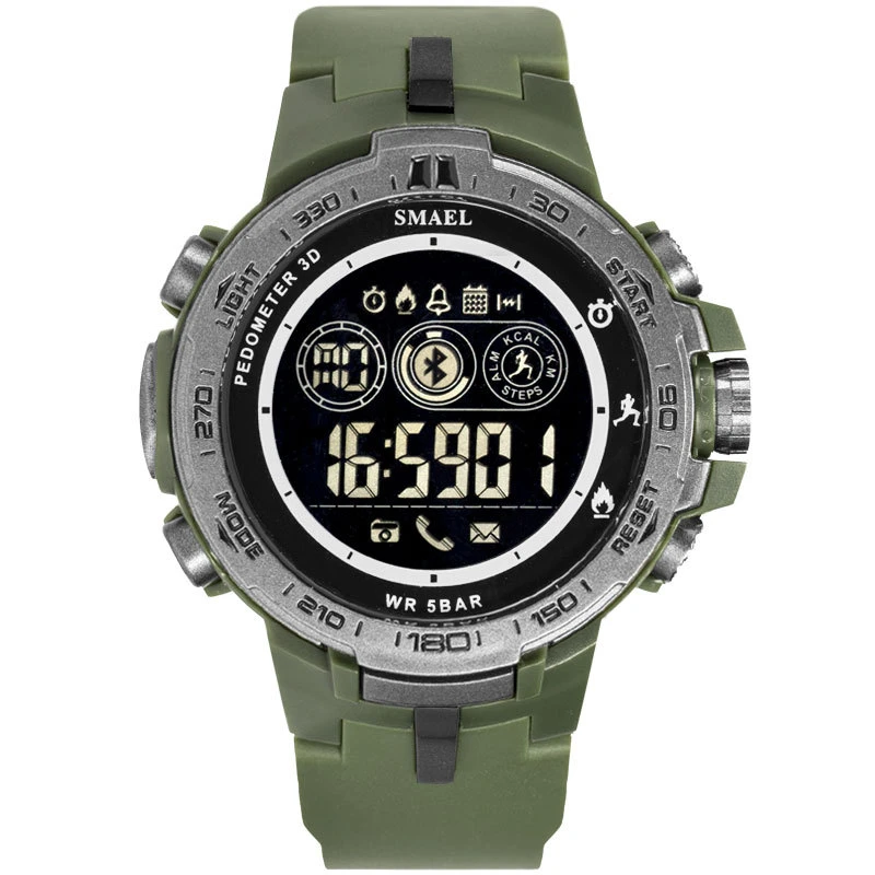 Khaki Bluetooth Sports Electronic Watch Men's Outdoor Step Counter Digital Watch Waterproof 50m