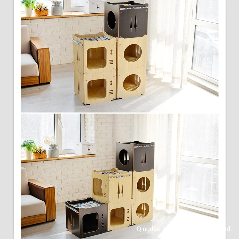 Wooden Pet Furniture Stackable Multifunctional Cat House