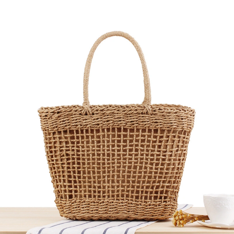 Straw Bag Pure Hand-Woven Briefcase Hollow Handbag Fashion Beach Bag