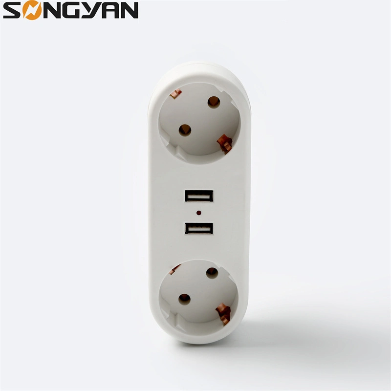 2 Way Socket 16A European Standard Conversion Adapters with USB