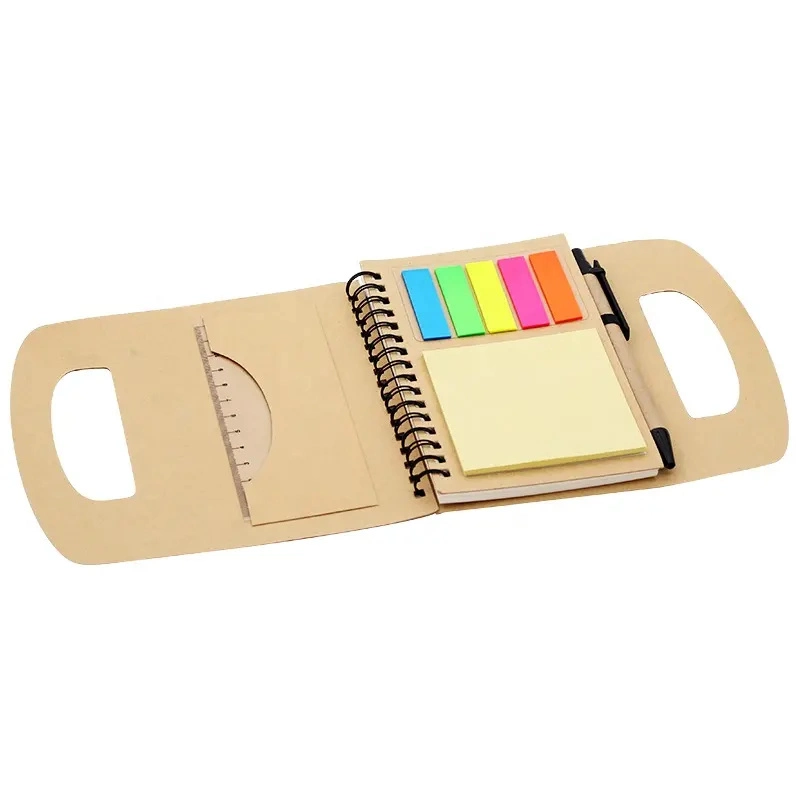 A4 Cork Paper Cardboard Bamboo Spiral Notebooks Mini Notepad Planner with Sticky Memo Pads Cute