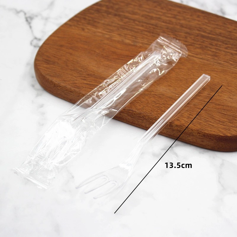 Long Handle Three-Pronged Fork Disposable Cutlery Plastic Fork for Cake Fruit