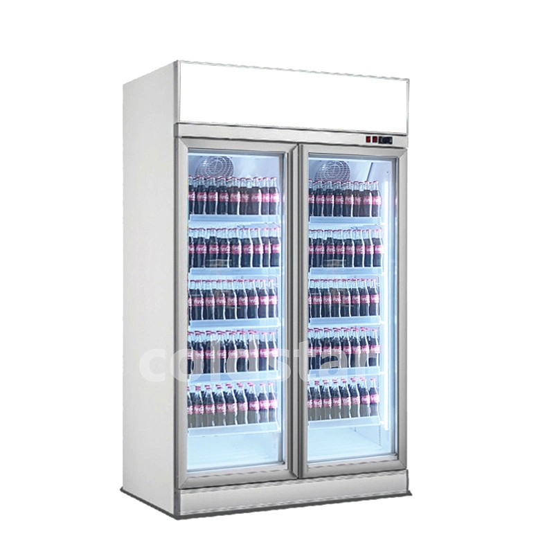 Congelador Comercial Frigorífico Doble tapa de vidrio vertical Refrigerado Display Bastidores