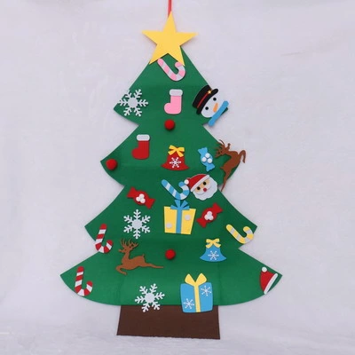 Árbol al por mayor Figura Color Verde fieltro DIY árbol de Navidad con Muchas pequeñas decoraciones