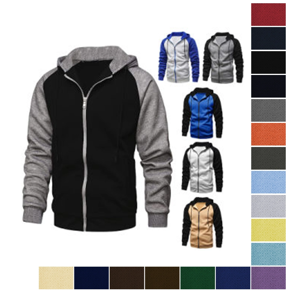 Factory Custom Zipper Hooded Fleece Color Matching Sports Men Cardigan Fleece Hoodies Street Wind Wholesale/Supplier Custom Logo Printed Plain Hoodies