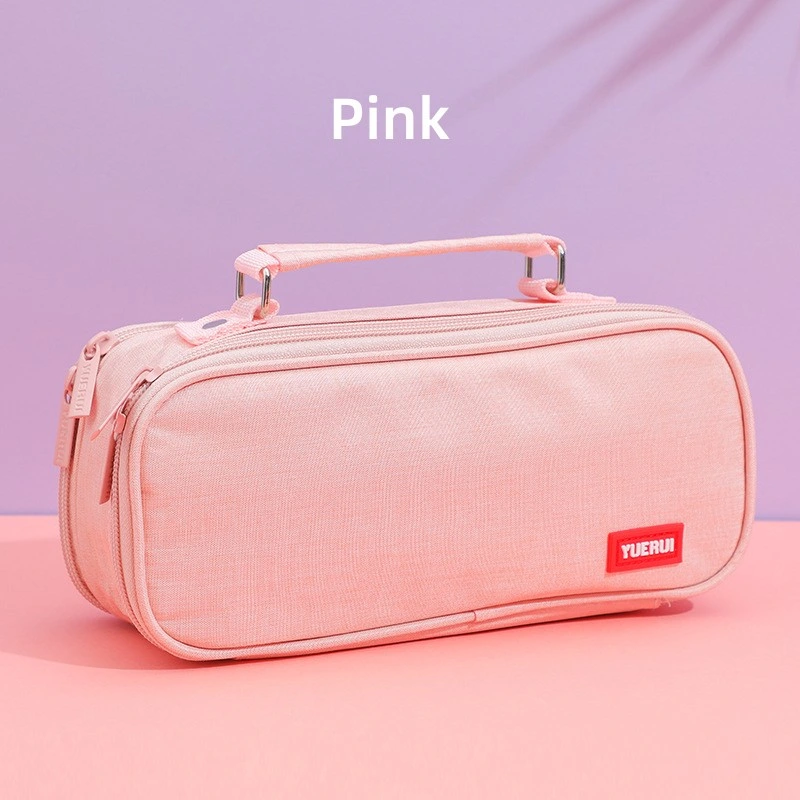 Estojo para lápis em tecido Oxford cor-de-rosa estojo grande para armazenamento Mala com bolsa de grande capacidade Zipper