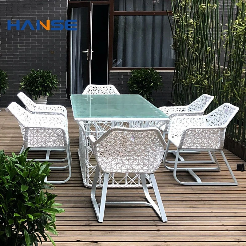 Outdoor Dining Table and Chair Modern Garden Furniture Set Luxury Commercial Hotel Restaurant Steel Frame Style