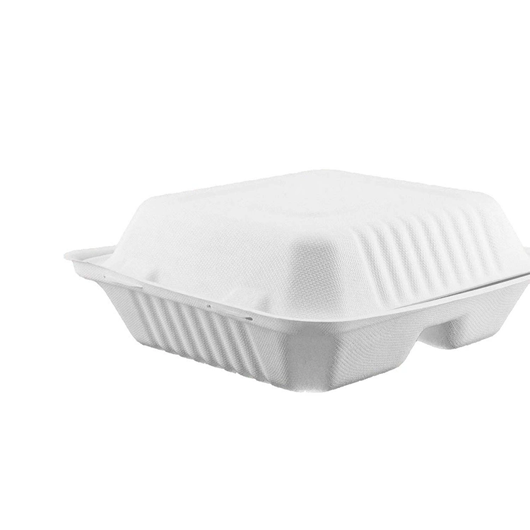 Eco Compostable Clamshell Take Away Food Containers 3 Compartment Disposable Biodegradable Lunchbox