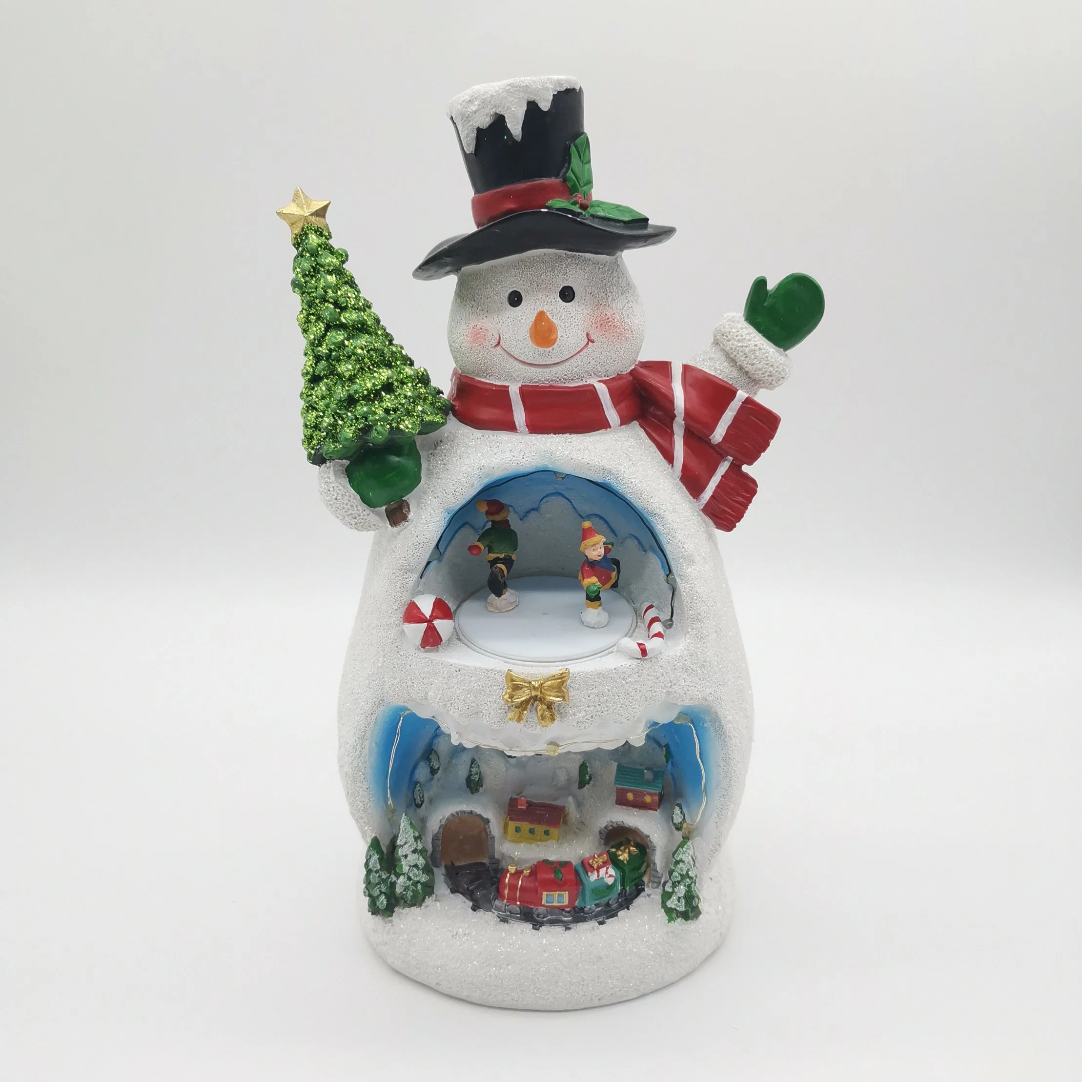 Customized Colorful Resin Snowman Craft For Christmas Decoration With Music