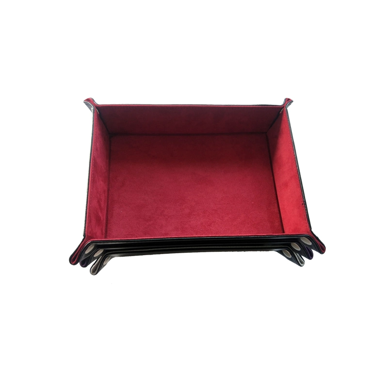 Foldable Custom Square Shaped PU Leather Dice Tray