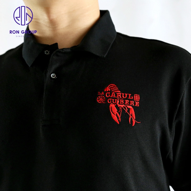 Black T-Shirt Customize Logo Cotton Workwear Uniform Waiter Shirt Hotel Restaurant Waitress