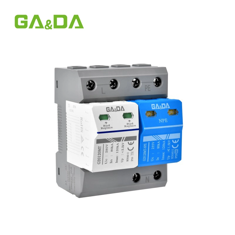 Gada 280V 255V CA 1+ Npe SPD protector contra sobretensiones de 35mm de buena calidad de carriles DIN 120 A 80 ka