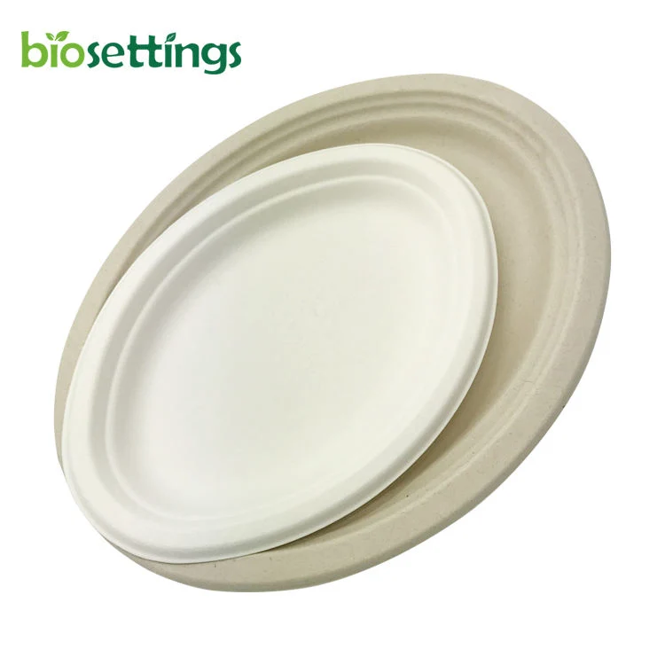 7.5"X10" plaque ovale PFA gratuit biodégradable compostable canne à sucre Bagasse Plaques à pulpe