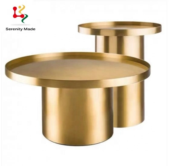 Design de luxe moderne en acier inoxydable salon Home Meubles métal Table centrale en laiton doré, table ronde, table basse