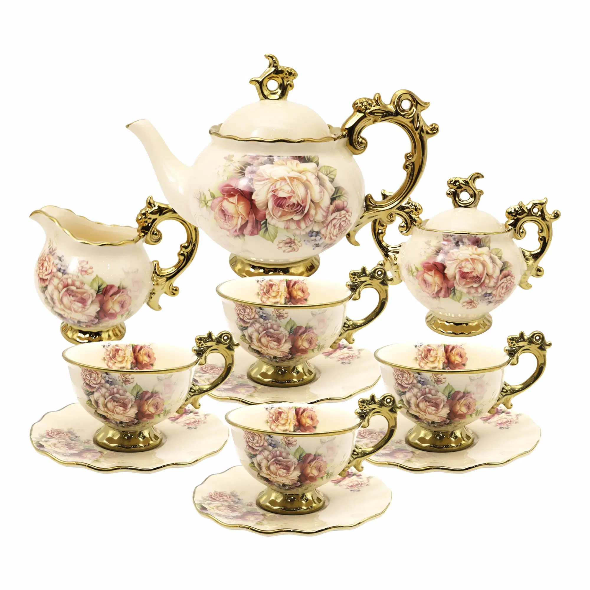 Wholesale Price British Porcelain Floral Vintage Wedding Big Cup Coffee Tea Set