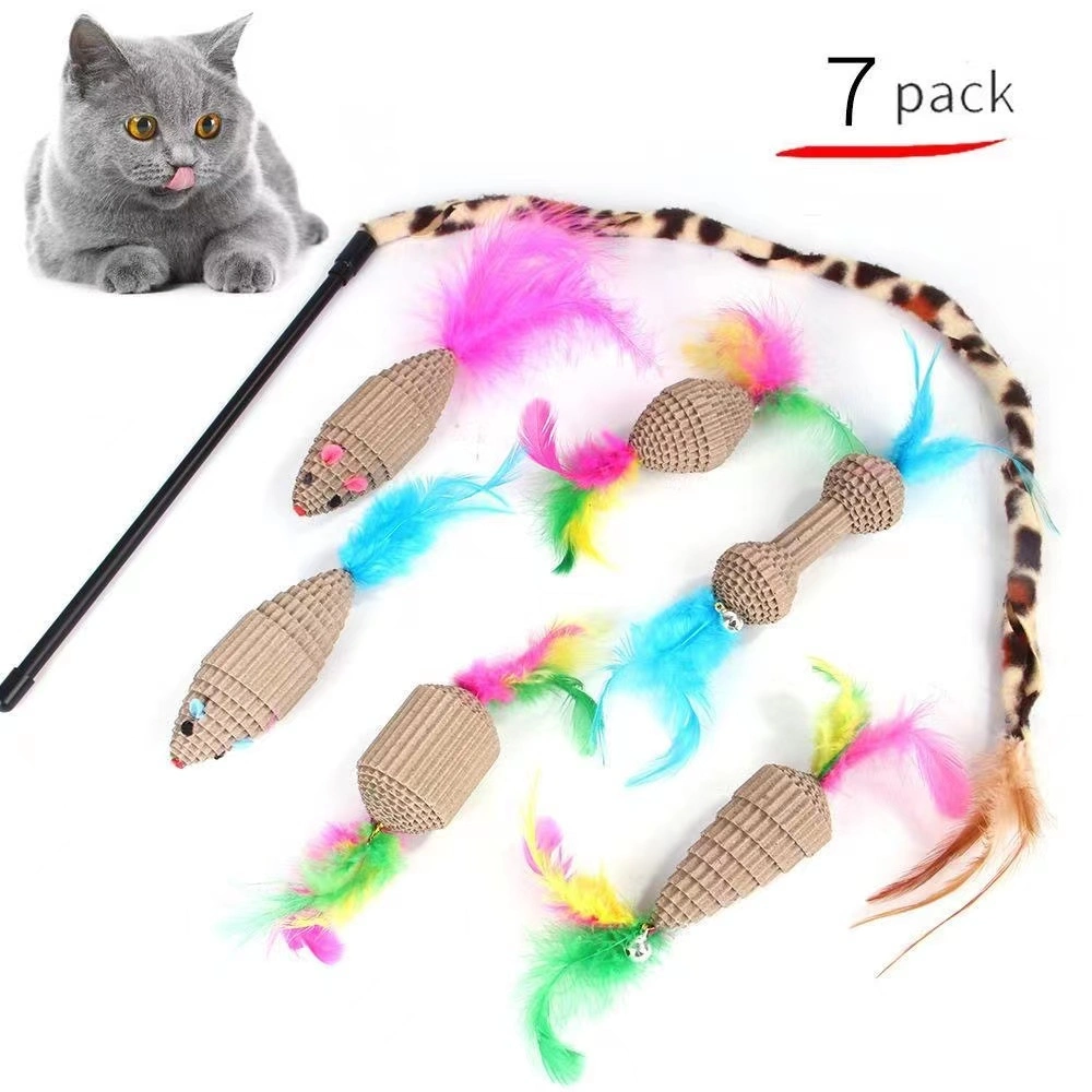 Alta calidad de los juguetes de papel corrugado gracioso lindo gato Teaser Stick juguete cadena cat.