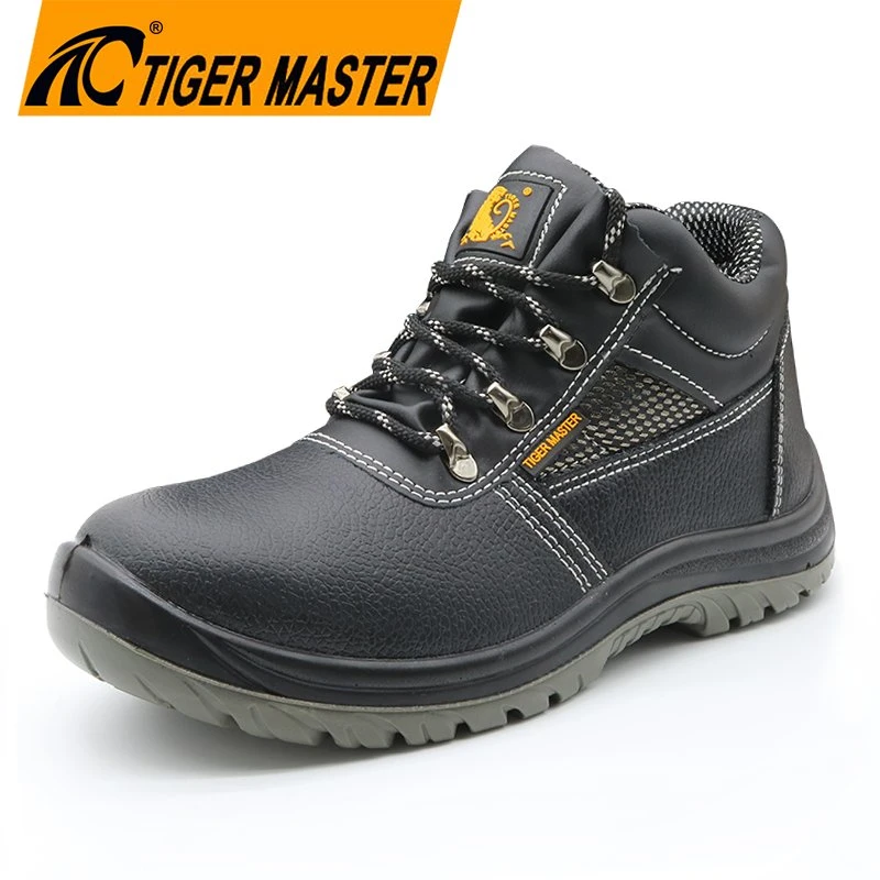 Tiger Master CE Oil Water Resistant Anti Slip PU Sole Safety Boot Black Leather Steel Toe Puncture Proof Antistatic Construction Safety Shoe for Men