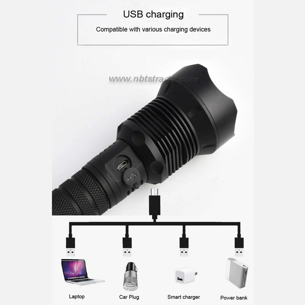 Linterna de P70 LED ultra brillante Zoom Zoom USB carga táctica