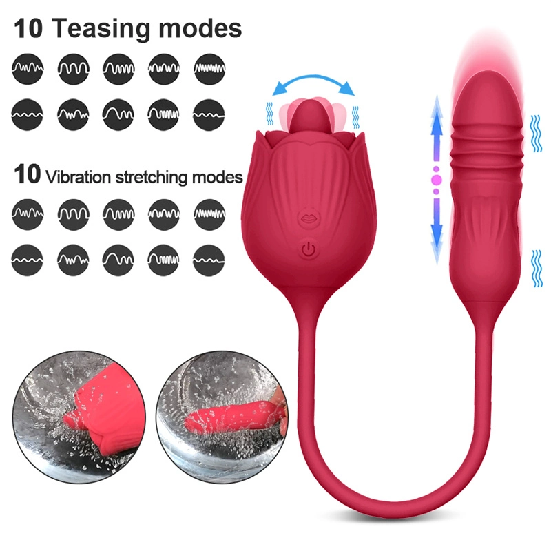 Juguetes sexuales inalámbricos de vibrador en forma de rosa púrpura roja Yoni Rose para mujer, vibrador de succión de lengua para el clítoris