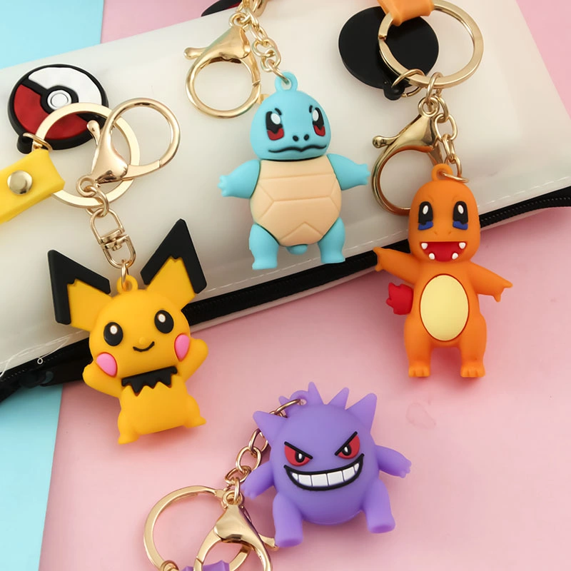 3D Pokemon Cute Pikachu Blank Alarm Spinning Mini Toy Hot Selling Anime Cartoon Promotion Gift Soft Rubber Fashion Car Accessories PVC Keychain for Sale