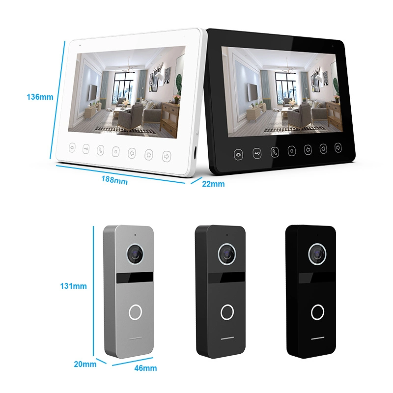 4-Wire 7" 1080P Video Doorphone with Touch Buttons and Metal Case Doorbell