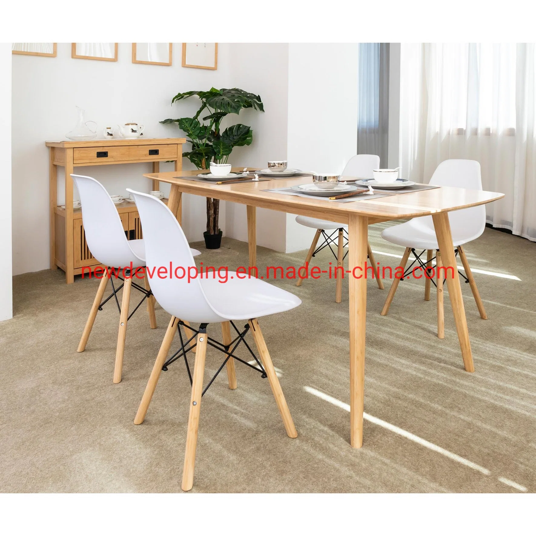 Wood Dining Table Long White Room Bamboo Panel New Design Furniture Modern Restaurant Dining Set Dining Tables for Sale