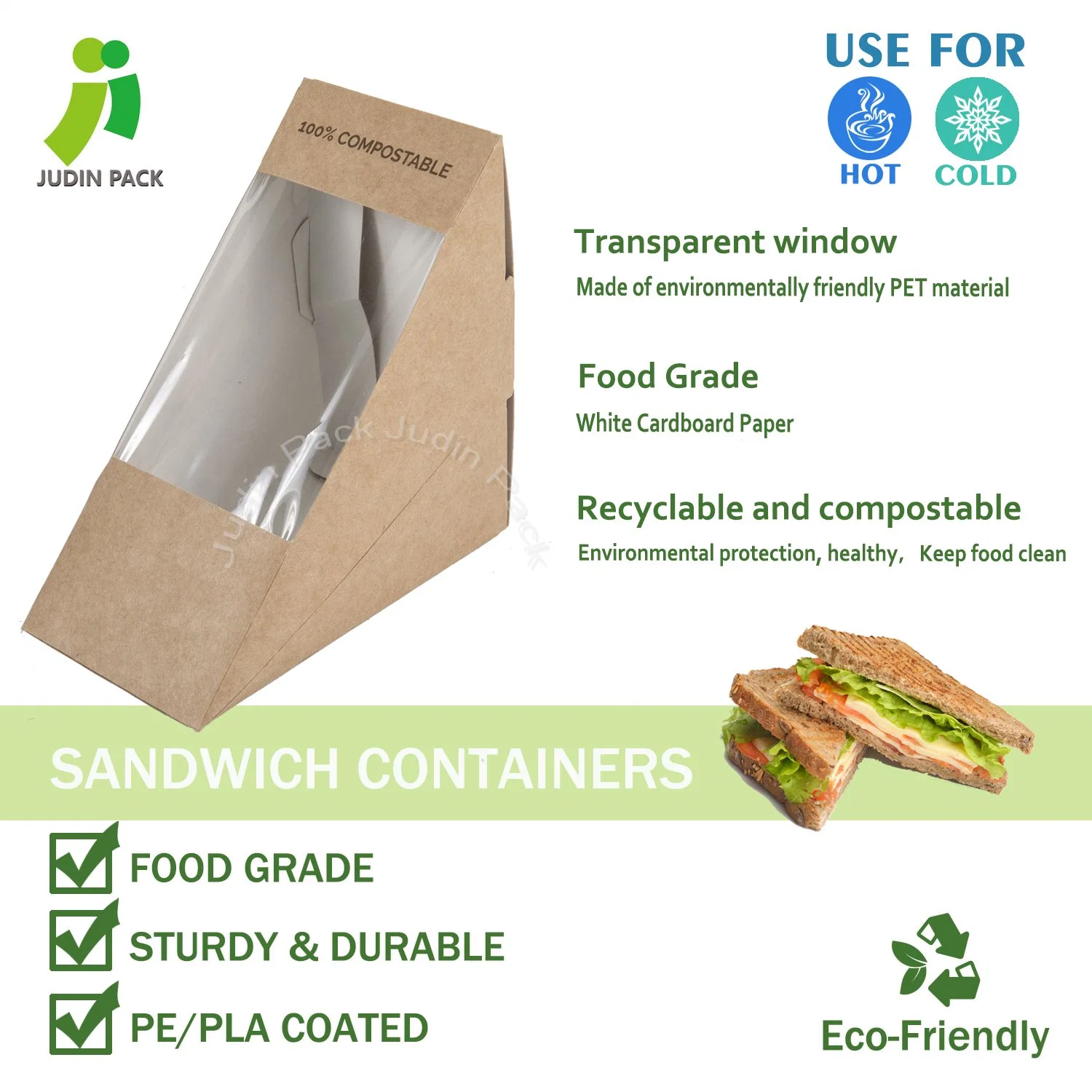 Disposable White Cardboard Paper Food Pack for Sandwich