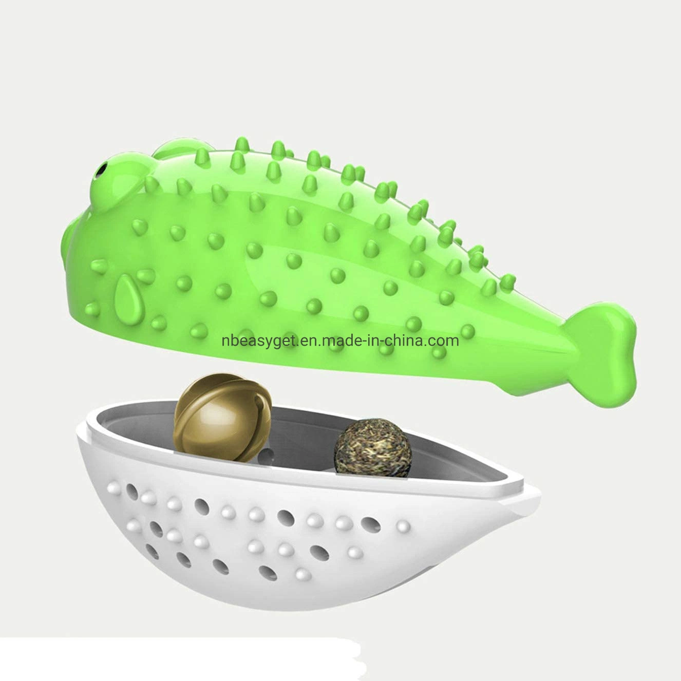 Cat Pet Toothbrush, Fish Shape Built-in Small Bell, Refillable Catnip Simulation Fish Teeth Cleaning 2 in 1 Chew Toys Esg12406