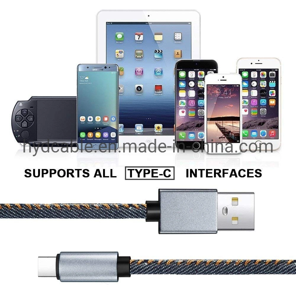 Accesorios para teléfonos móviles de tela vaquera USB carga de datos cable Lightning para Tipo C