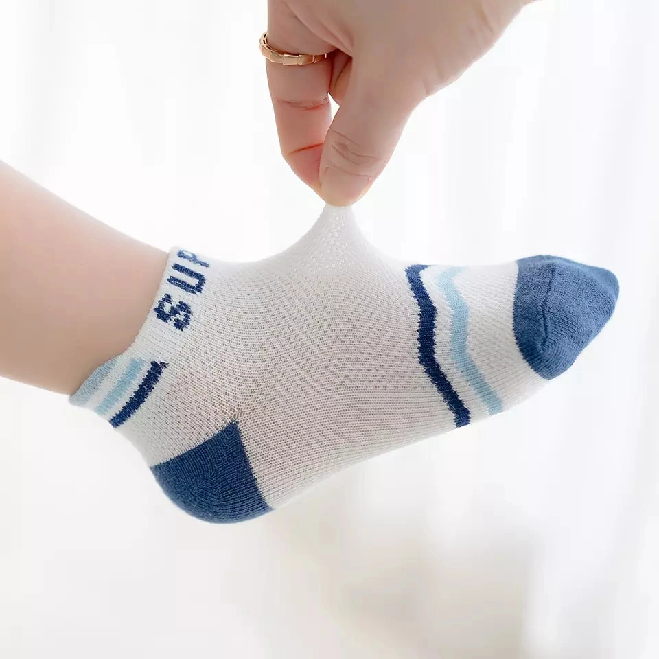 Baby Cartoon Solid Color Stripe Kids Cotton Net Soft Children Blue Boys Ankle Socks