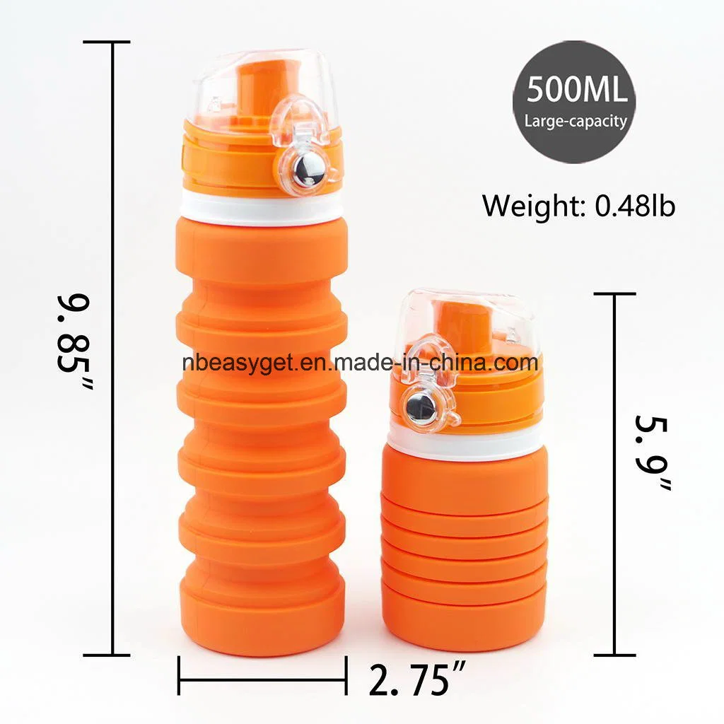 Collapsible Silicone Water Bottle Medical Grad, BPA Free Silicone Folding Reusable Portable Drinking Bottles for Traveler Walking Camping Hiking Esg10240