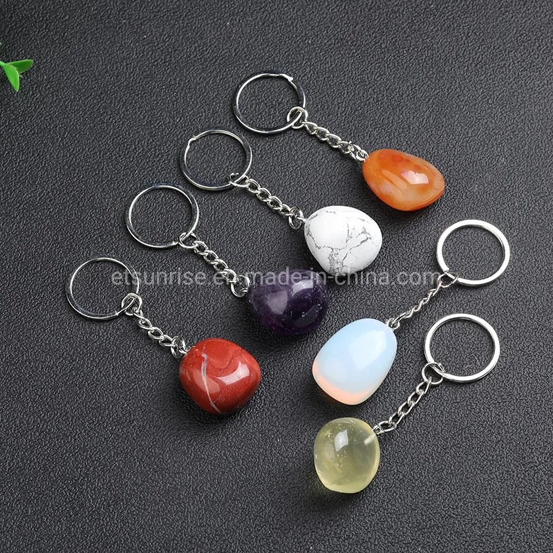 Fashion Natural Stone Beads Gemstone Crystal Keyring Pendant