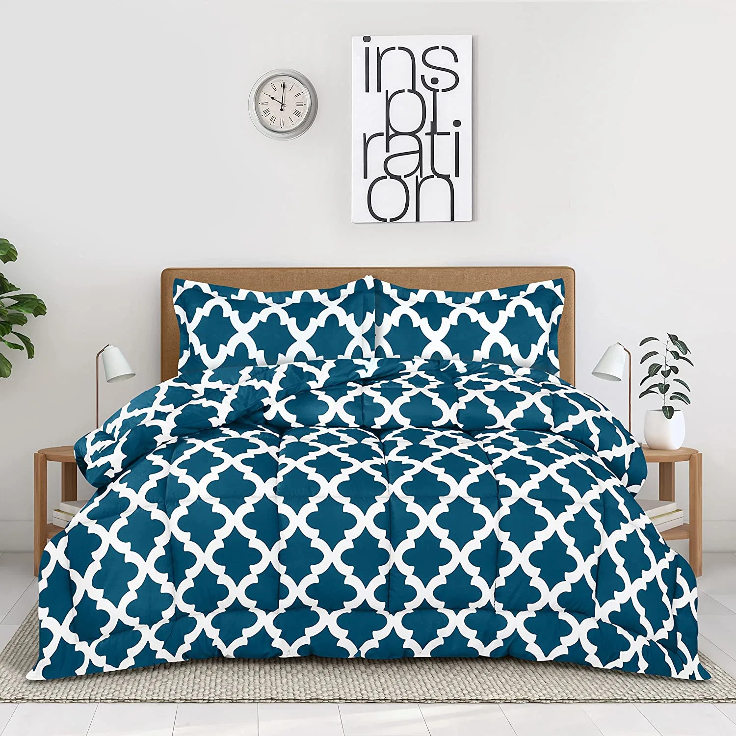 Bedding Twin Comforter Set Kids (Quatrefoil Teal) with 1 Pillow Sham - Bedding Comforter Sets - Down Alternative Comforter - Soft and Comfortable