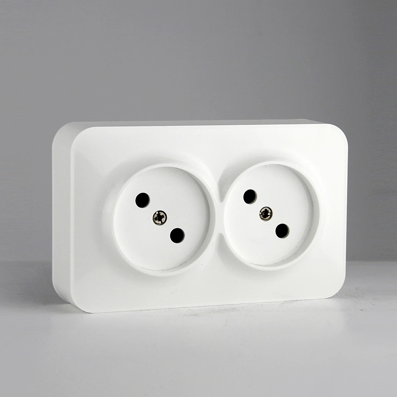16A PC Material EU Standard 4 Pin Dual Outlet Plug Russian Electric Surface Mounted Electrical Home Use Plastic European Wall Socket