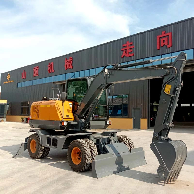 Shanzhong Brand 8ton Wheel Excavator with Front Dozer Blade and Rear Outrigger for Higher Stability