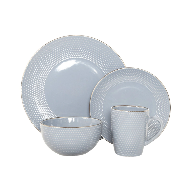 Hot Selling Embossed Dots with Metallic Rim Ceramic Dinner Set