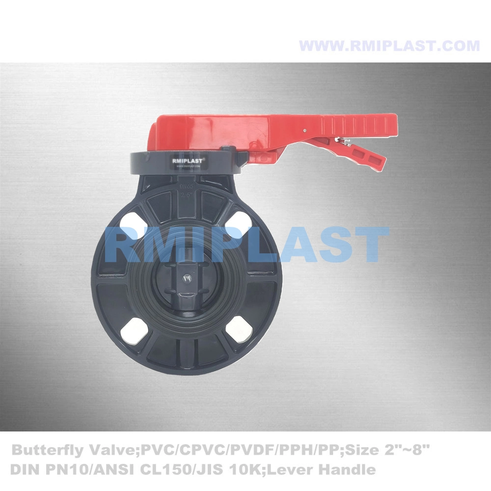 PVC JIS10K Butterfly Valve Manual Lever Wafer Lug Type 50A 65A 80A 100A 125A 150A 200A for Water Treatment