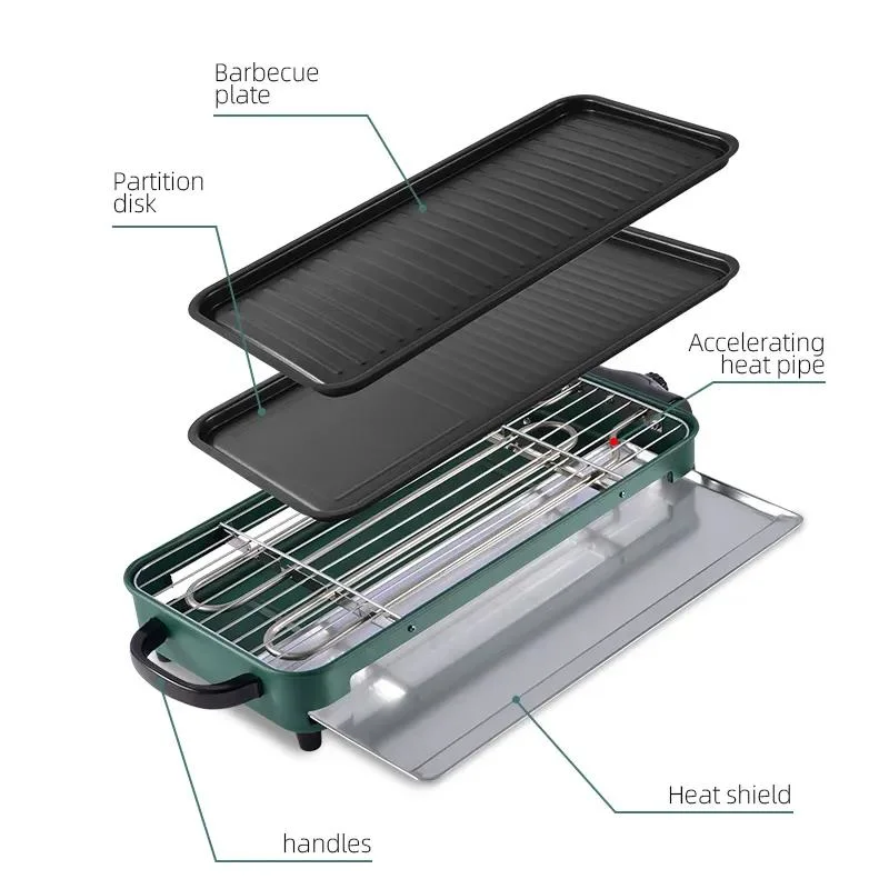 Popular Multi-función barbacoa eléctrica Cocina Griddle BBQ portátil sin humo Parrilla eléctrica