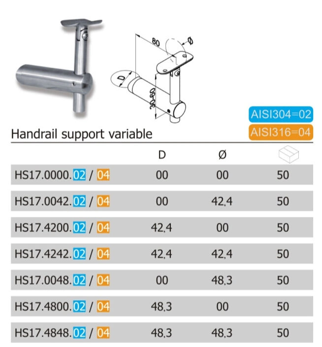 Different Size Stainless Steel Stair Handrail Fitting (HS17.02/04)