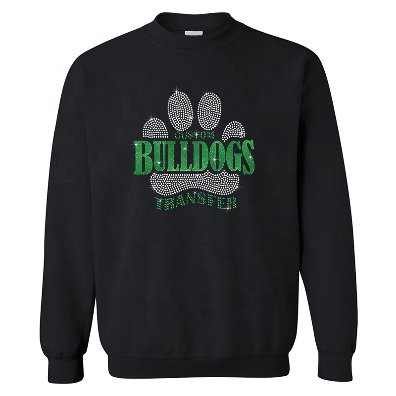 Custom Bull Dogs Heat Transfer PU Vinyl Animal Hot Fix Auf Glitzersteinchen bügeln