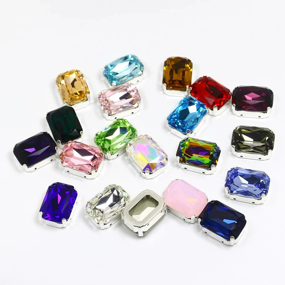 Rectangle Crystal Sew on Rhinestone Loose Flatback Rhinestones with Claw DIY Colorful Rhinestones for Needlework Clothes