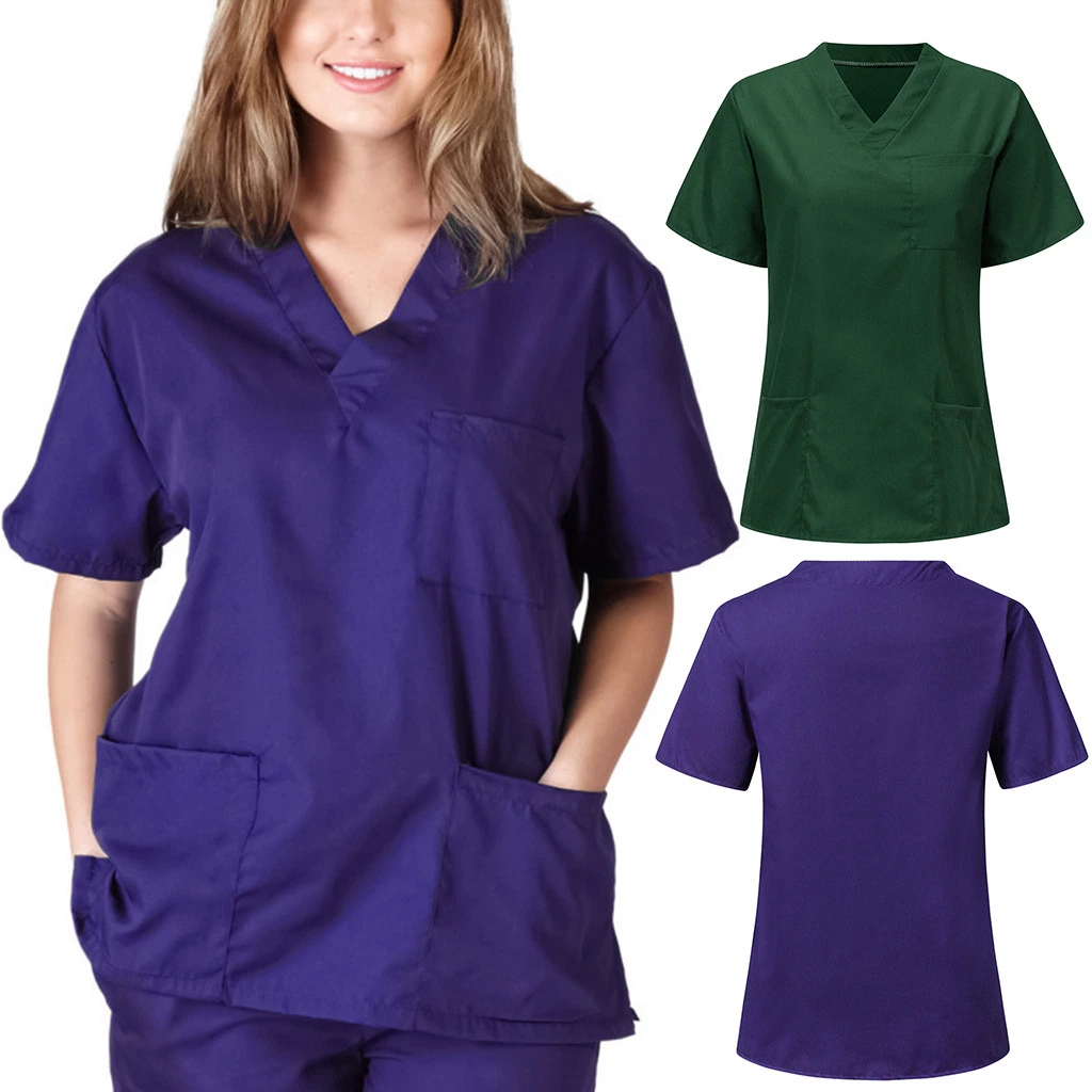 Short Sleeve V-Neck Polyester Nurse Uniform Jacket Hospital Nurse Clothing