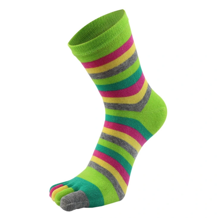 Custom Made Colorful Stripe Cotton Mens Ankle Full Toe Socks