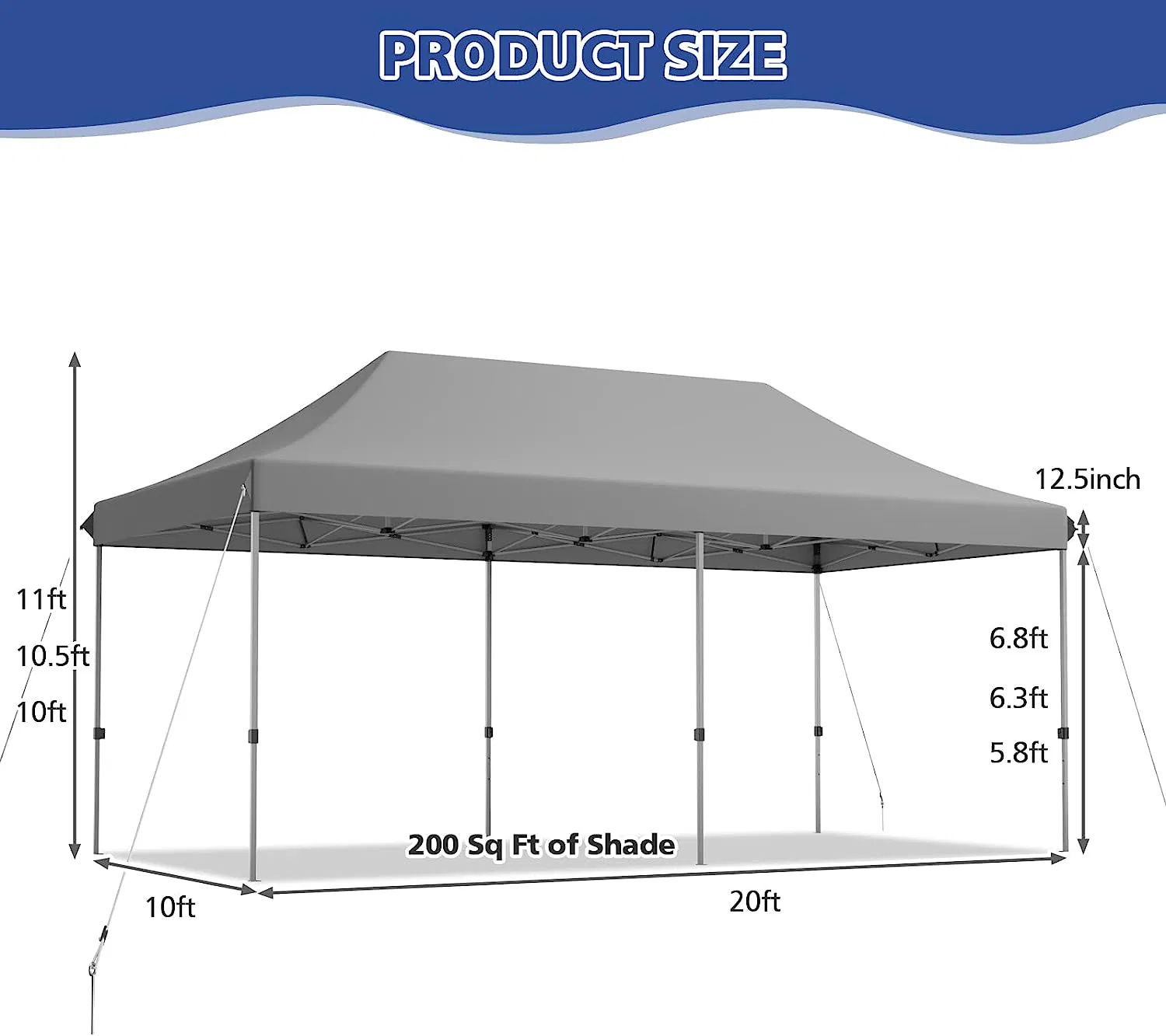 Portable Folding Canopy 10X20 FT Pop up Canopy Tent, Easy Set-up Outdoor Commercial Instant Tent