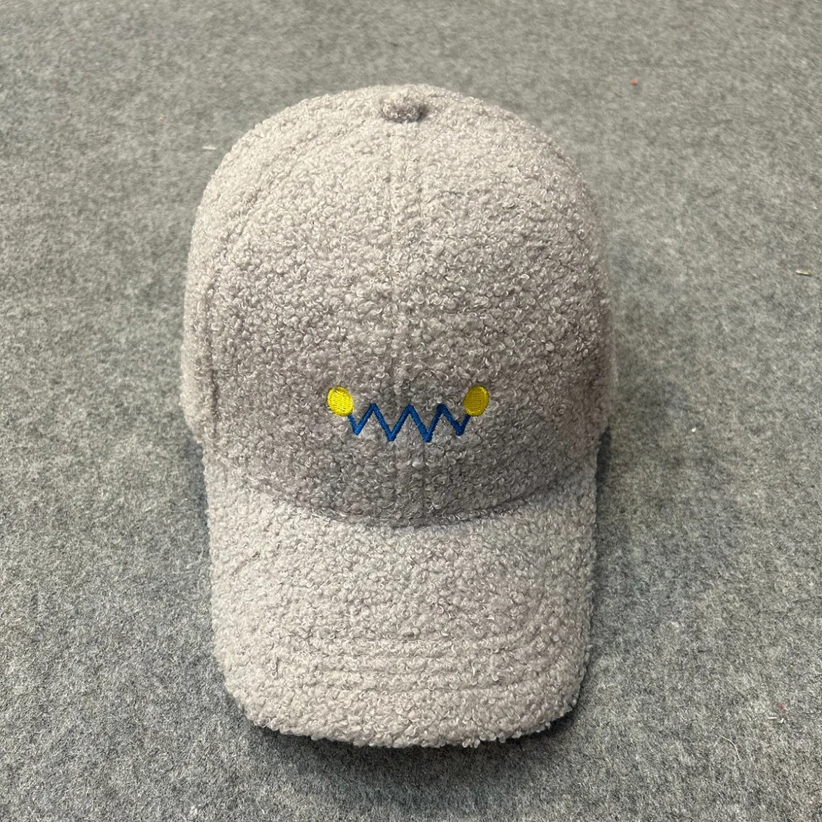 Fashion Winter Warm Solid Color Gray Embroidery Sherpa Fleece Hat Women Baseball Hats