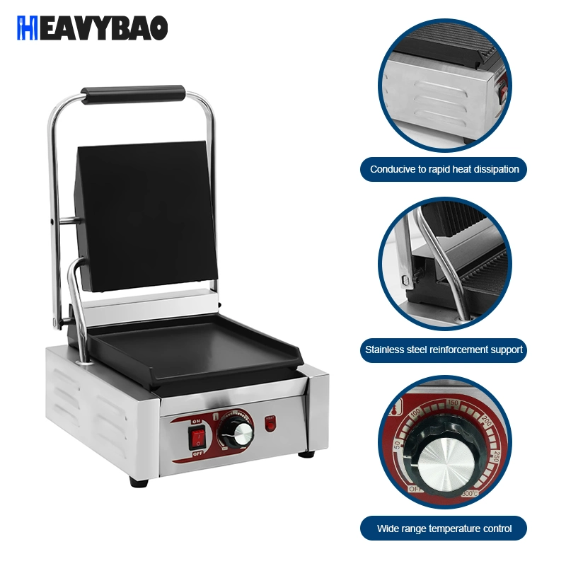 Heavybao Kitchen Equipment Stainless Steel Non Stick Electric Contact Grill for Restaurant