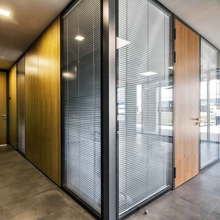 Aluminium Glass MDF Office Partition Wall with Blinds and Door